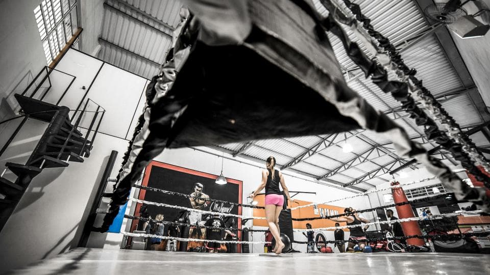 The boxing ring and bag area